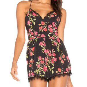 Revolve NBD Davis Floral Romper XS Petite Black Red NWT